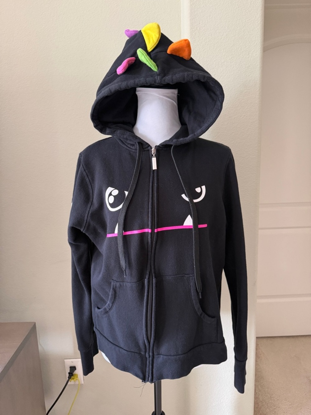 Black Monster Hoodie with Colorful Hood Spikes